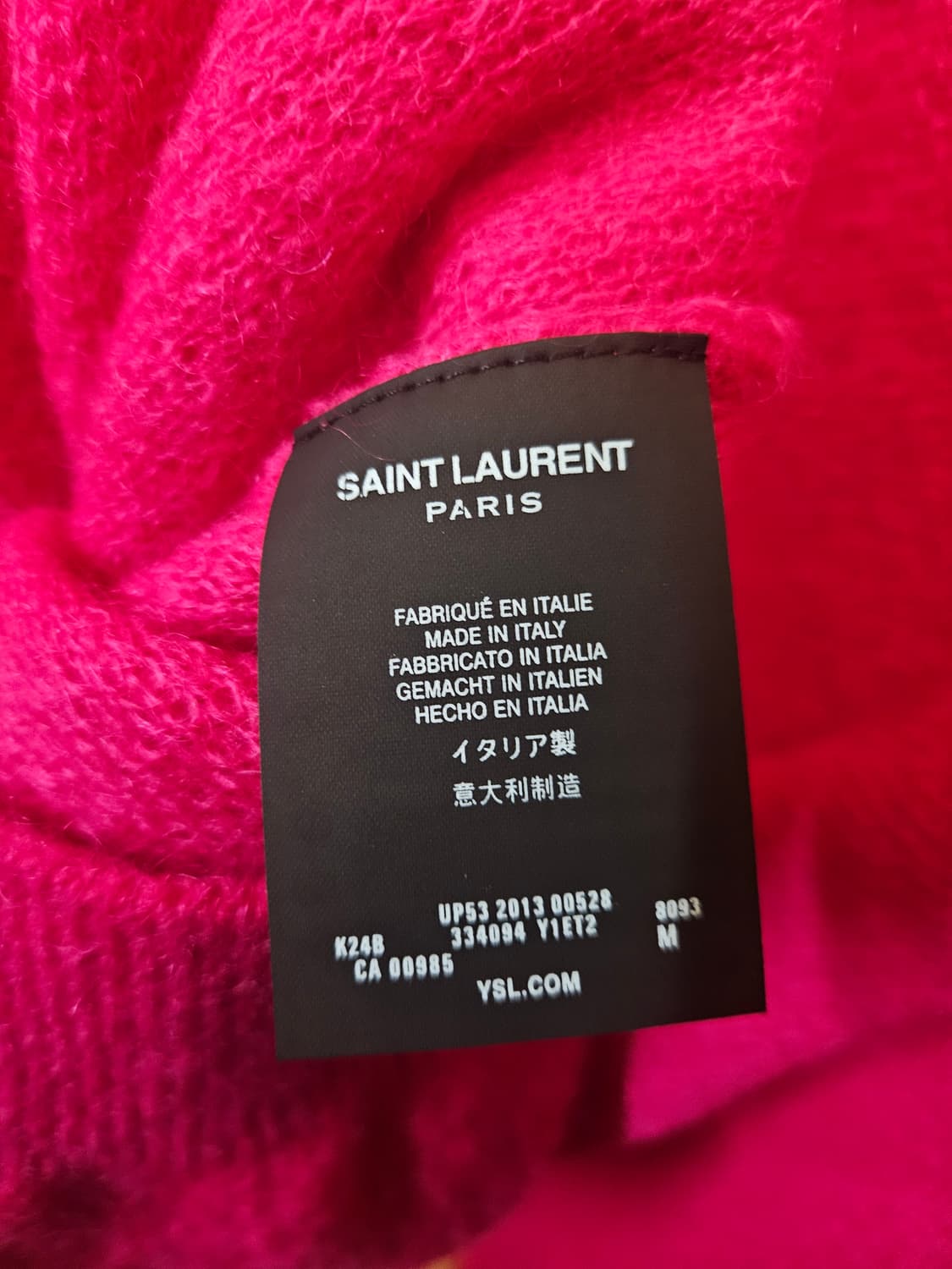 M 사이즈) 명품 생로랑 Saint Laurent 모헤어 니트 핫핑크 상품이미지3