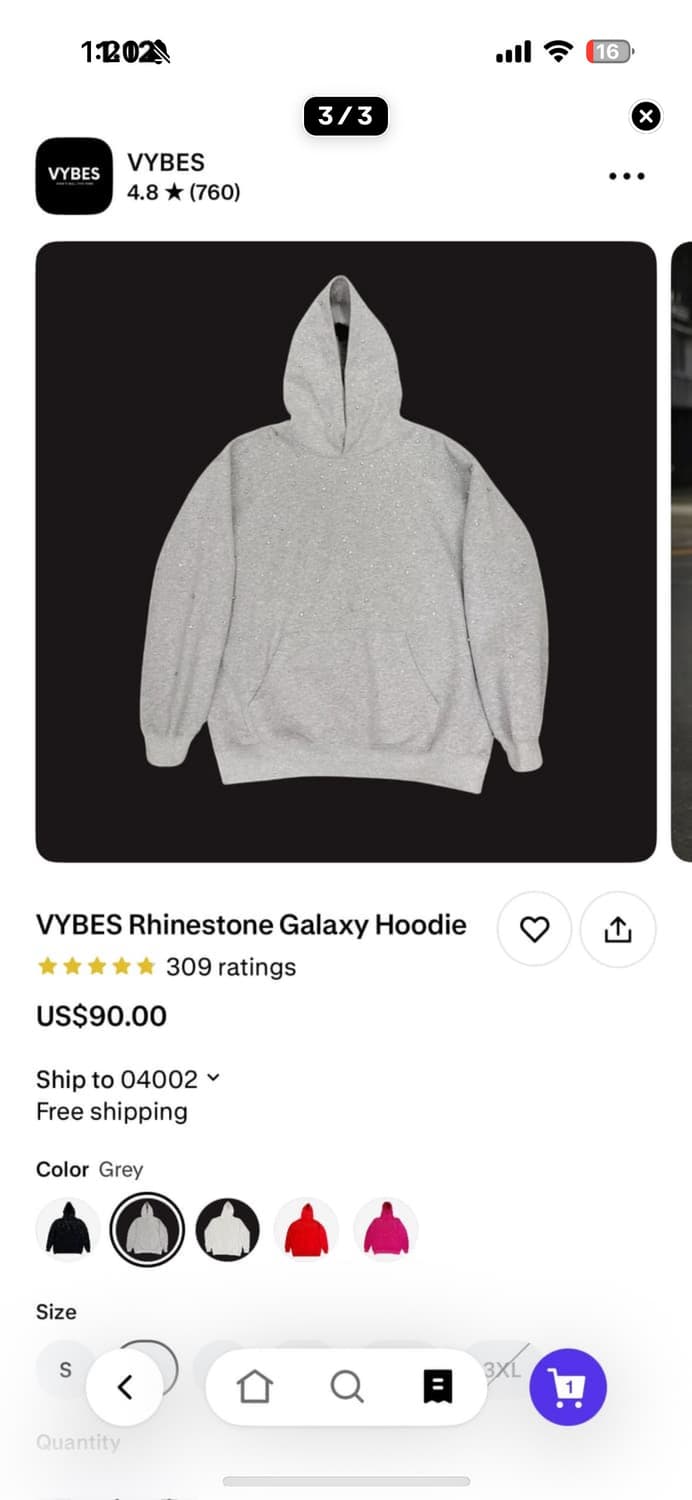 vybes 후드티 회색 상품이미지3