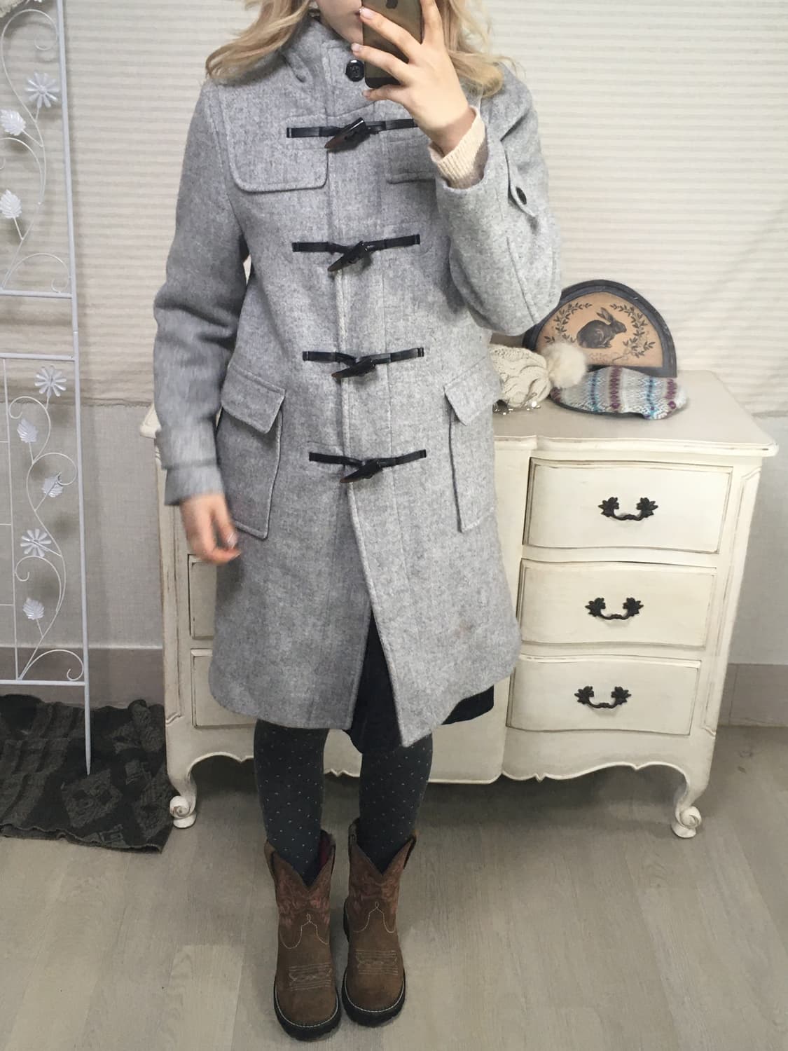 일본빈티지 그레이 떡볶이 후드 코트 상품이미지4