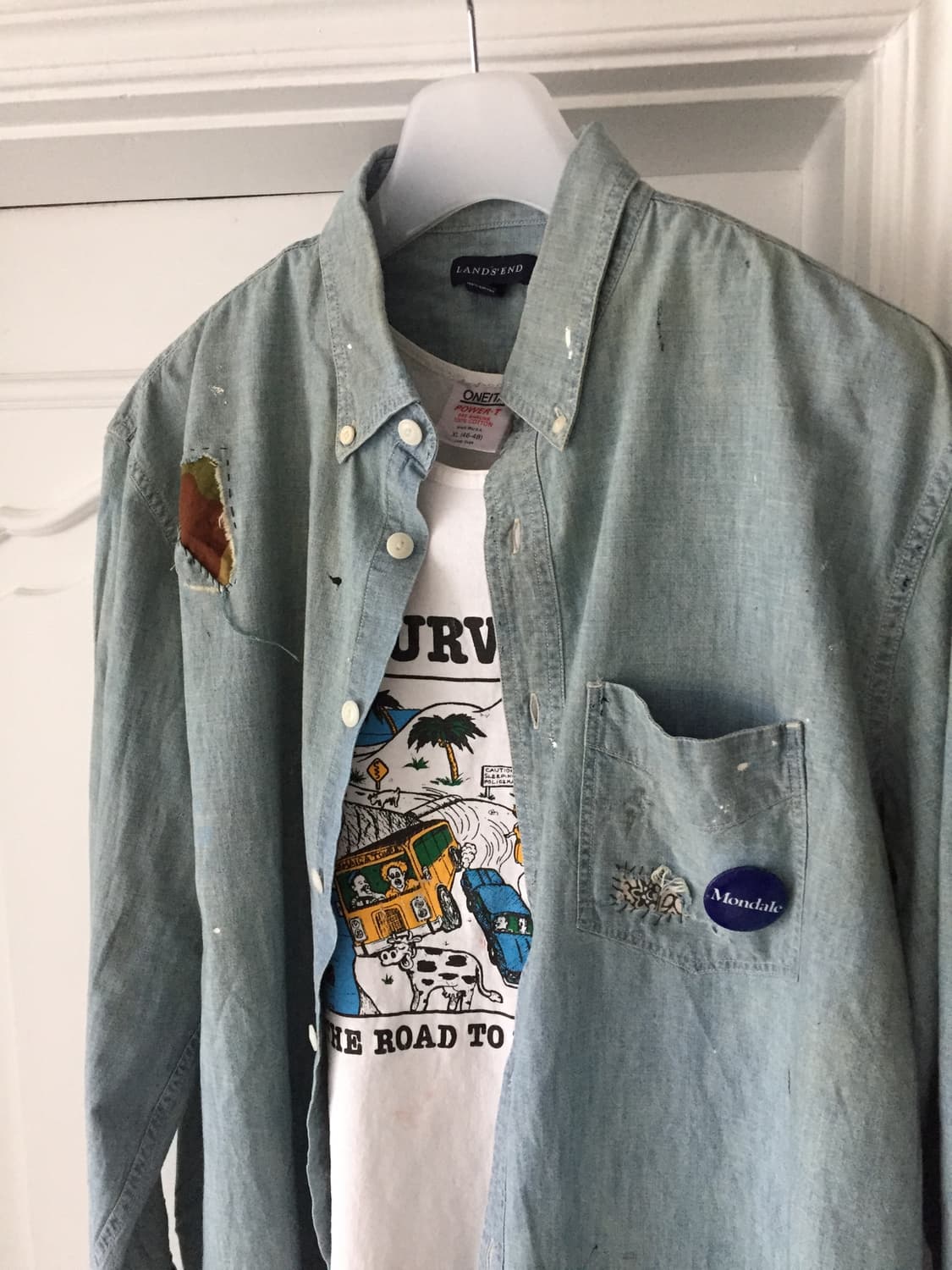 90‘s lands’end 샴브레이 보로 리페어 셔츠 상품이미지8