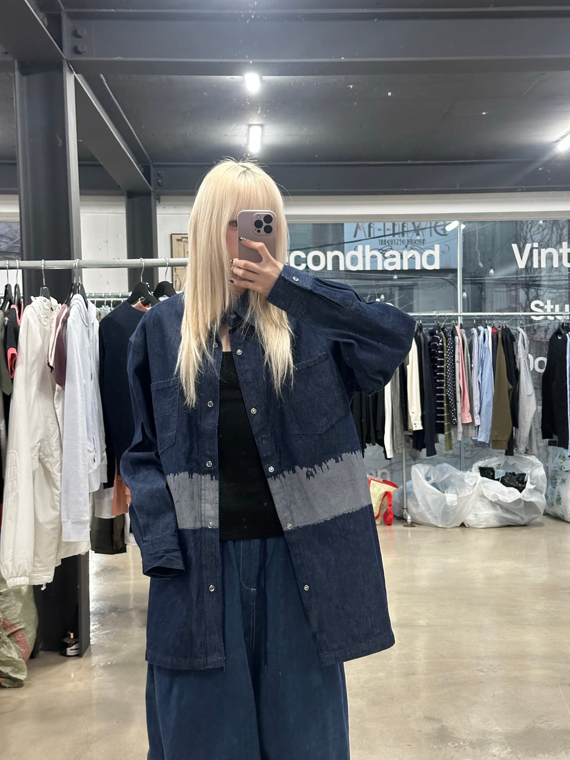 90’s 퀵실버 올드스쿨 진청 오버핏 데님 셔츠 상품이미지3