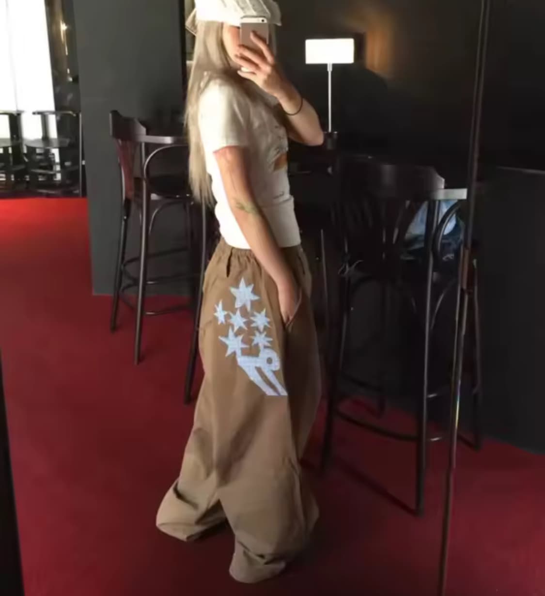 브라운 자수 패치 밴딩 와이드팬츠 상품이미지1