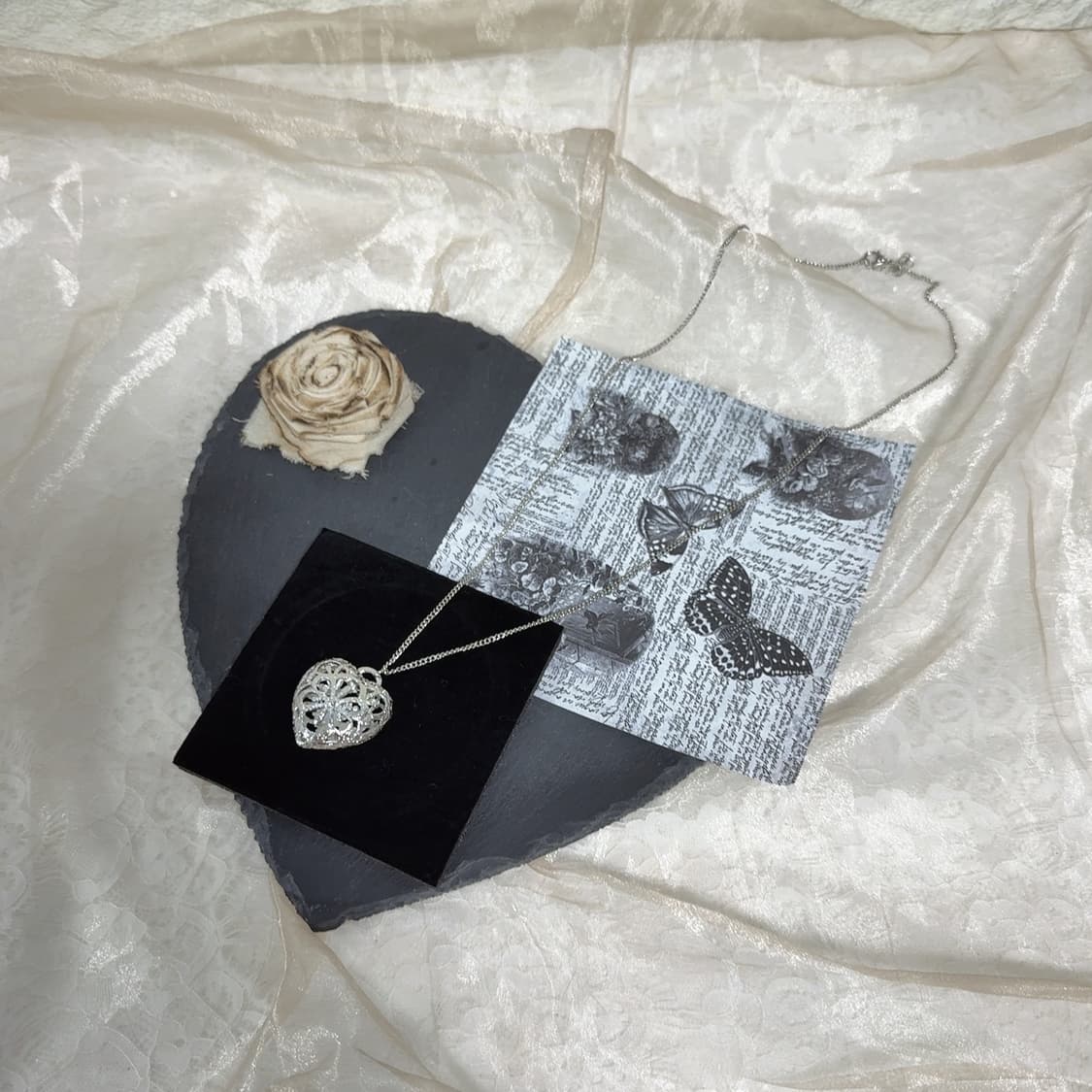 빈티지 타공 하트 쿠바체인 목걸이 상품이미지2