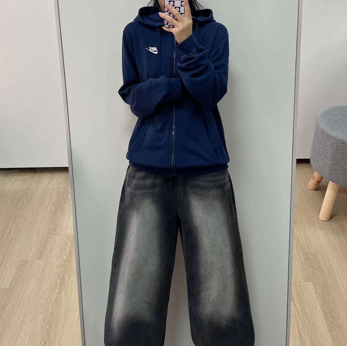 나이키 자수로고 네이비 후드집업 상품이미지1