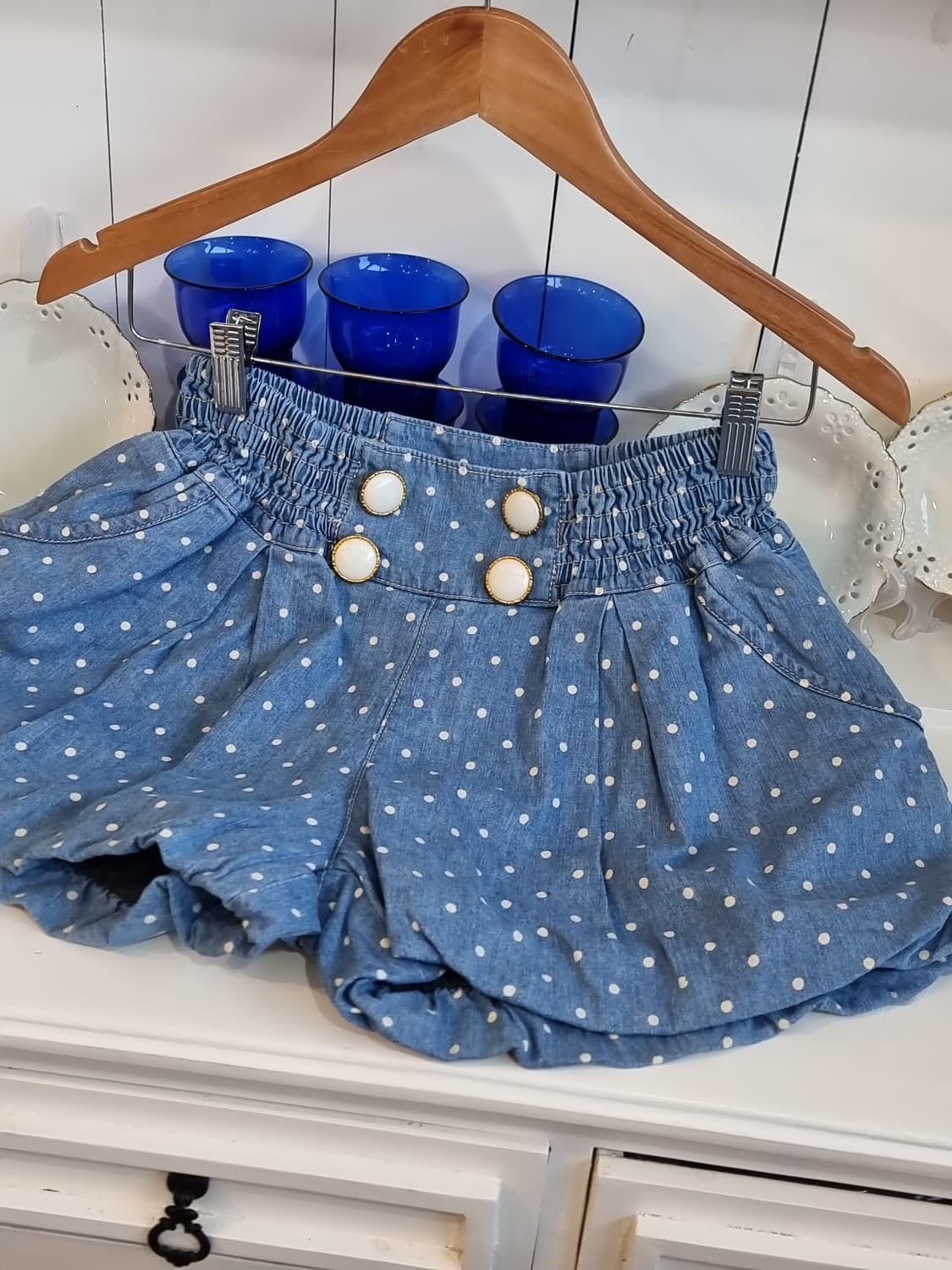 도트 데님 벌룬 큐롯 쇼츠 상품이미지2