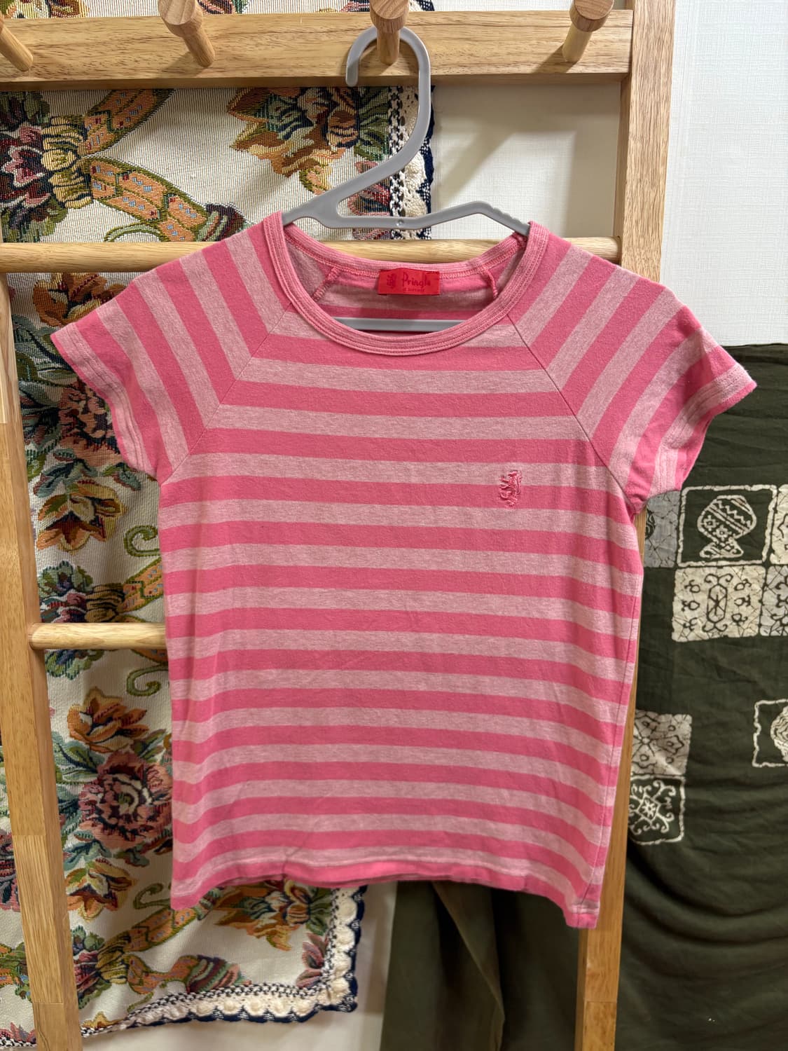 y2k 키치 Pringle 핑크 줄무늬 반팔티 상품이미지1