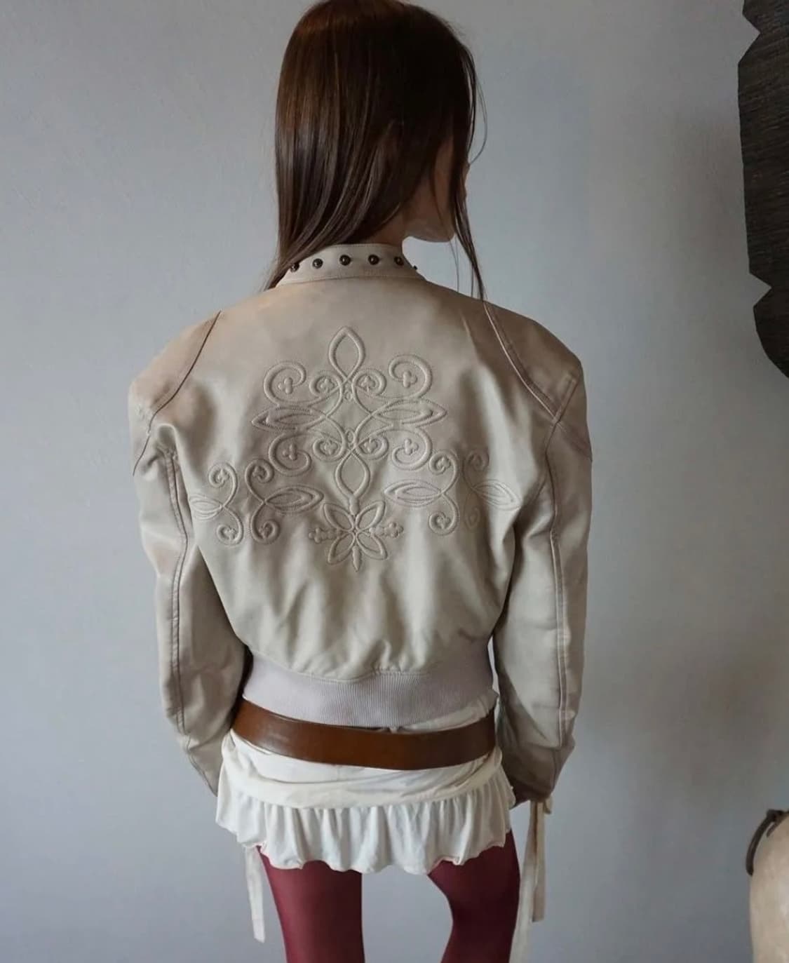 스컬프터 레더 봄버 자켓 아이보리 상품이미지1