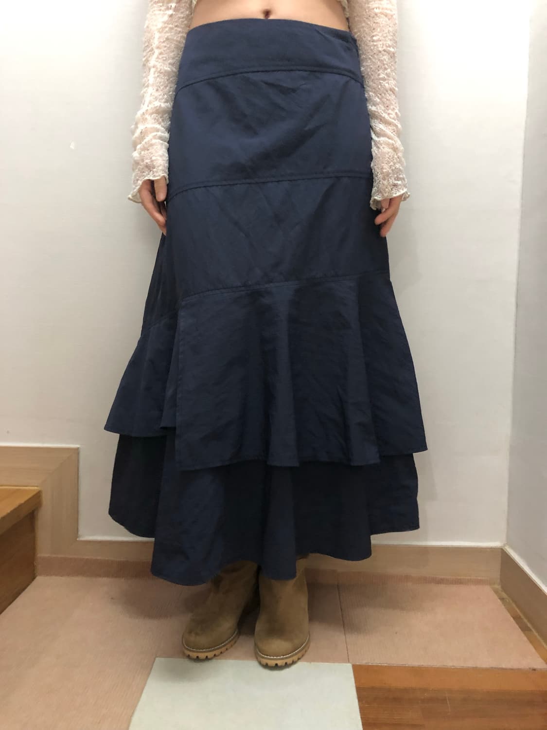 빈티지 네이비 러플 롱 스커트 상품이미지2