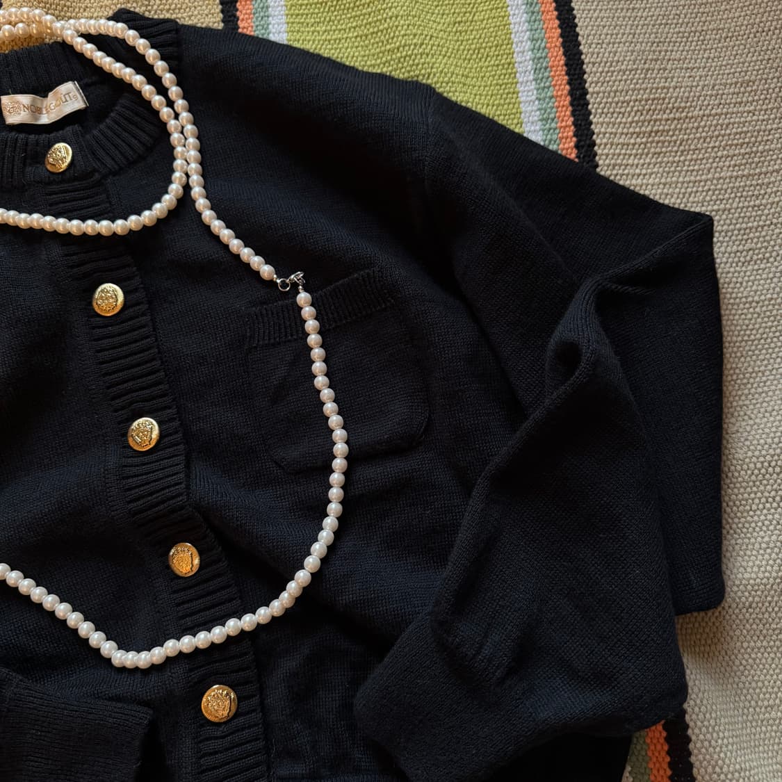 빈티지 금장 골드 버튼 딮 네이비 울 니트 가디건 아우터 상품이미지3