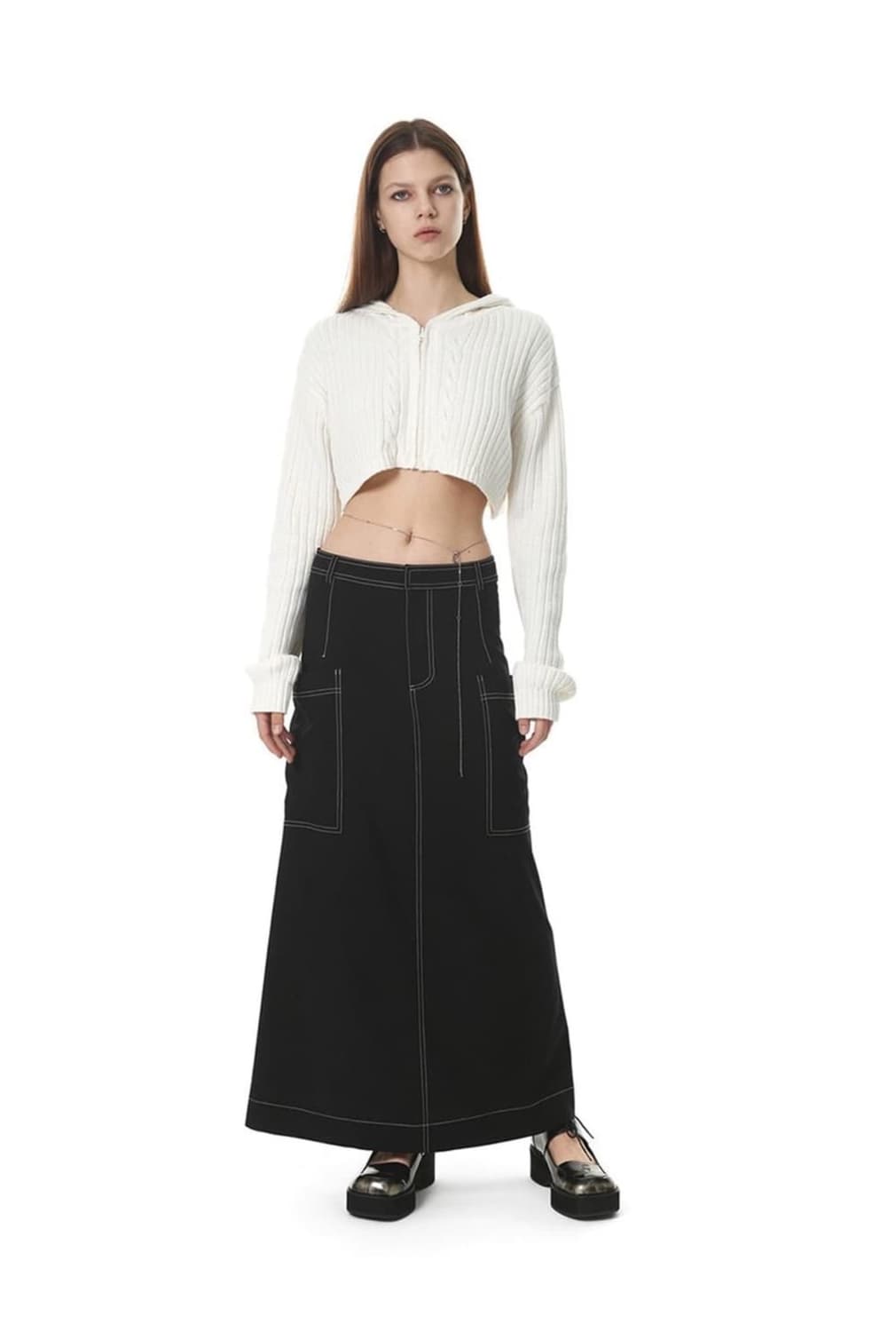 세릭(CERRIC) 콘트라스트 스티치 카고 맥시 스커트 상품이미지1