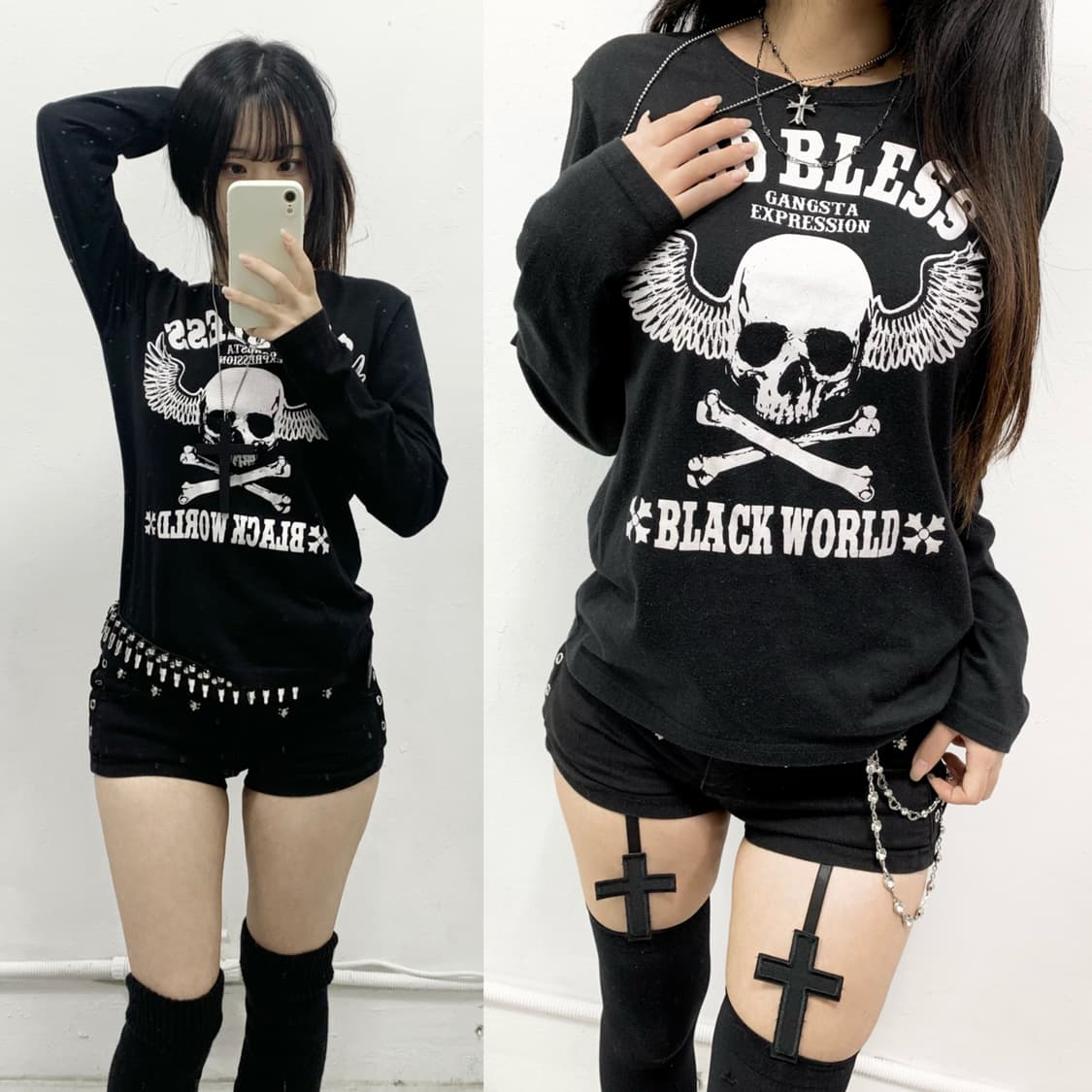 [BLUEGILL] 펑크 스컬 날개 레터링 롱슬리브 상품이미지1