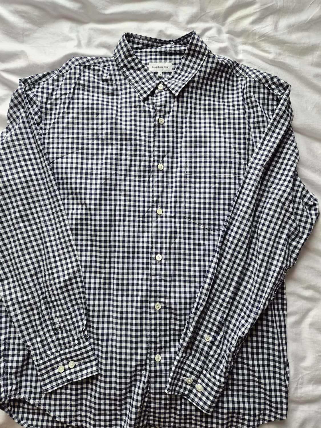 스테디에브리웨어 sew 깅엄체크셔츠 다크네이비 3사이즈 상품이미지1