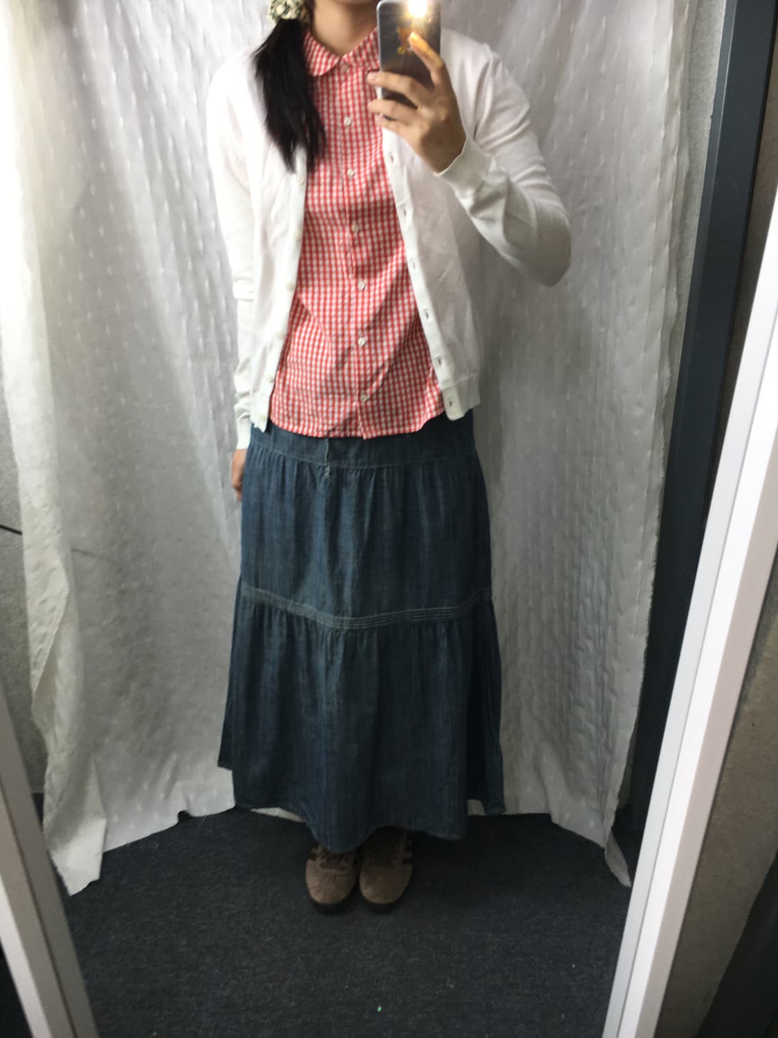 데님 코튼 미디 스커트 상품이미지3