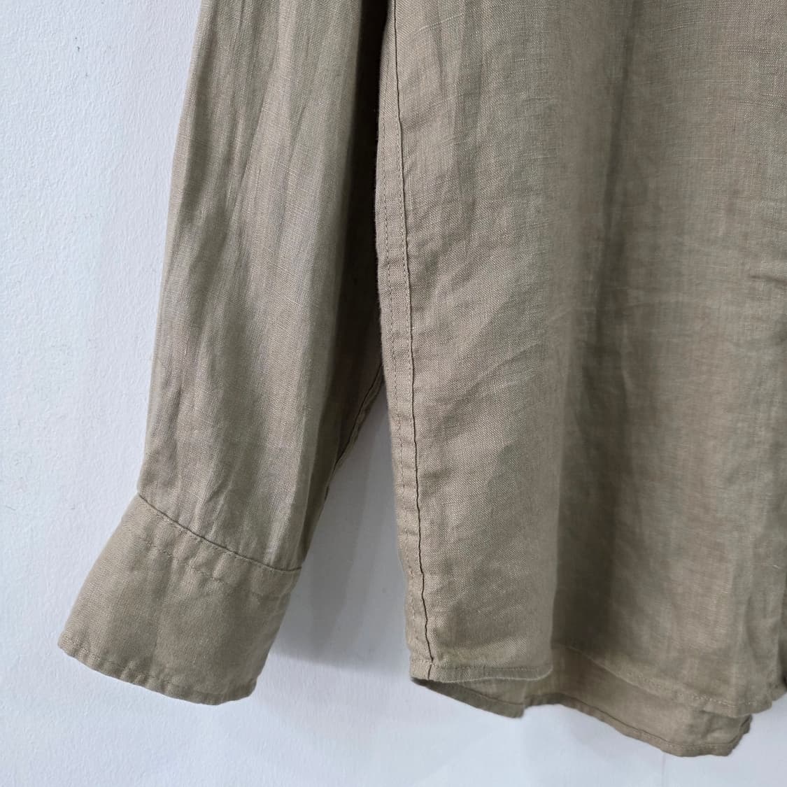 재팬 유니클로 린넨100 카키 베이지 셔츠 남녀공용 상품이미지7