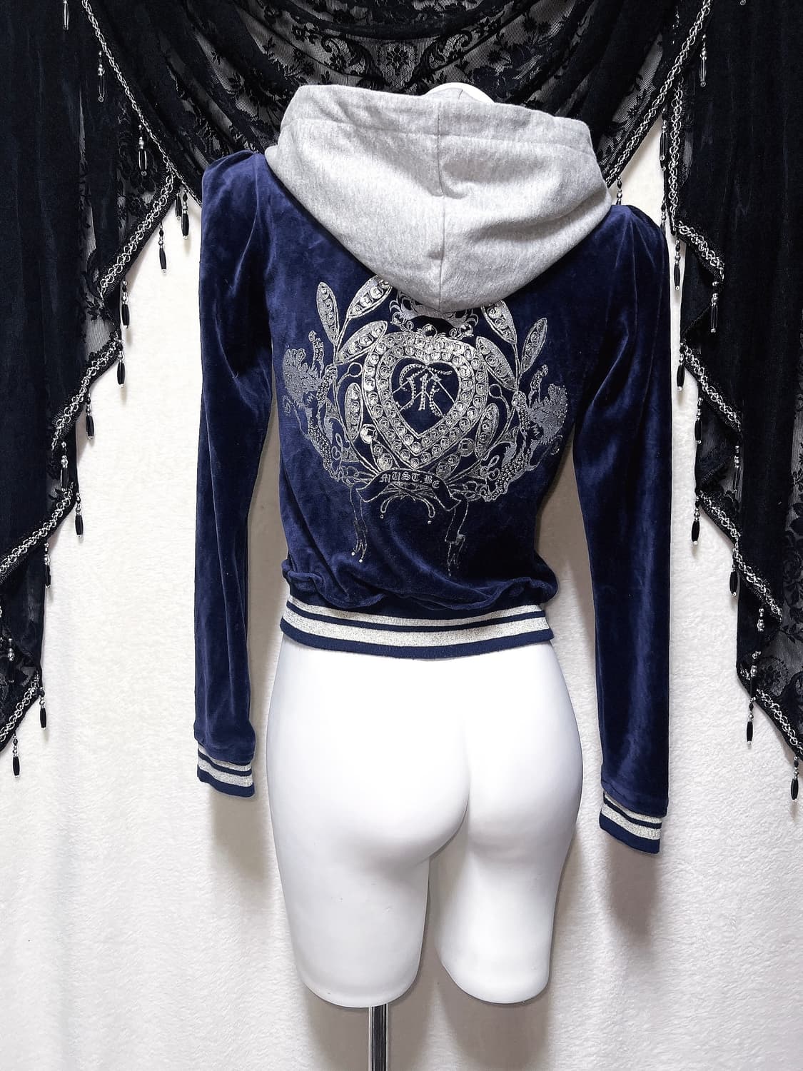 오네갸루 y2k 와투케 펑크 시부야 쥬꾸깔 큐빅 벨벳 후드 집업 핀터 상품이미지1