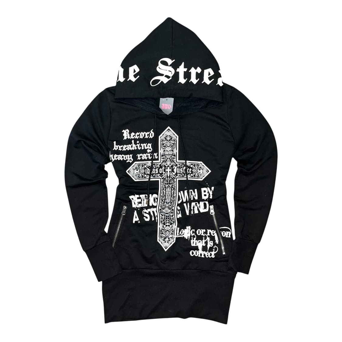 DIG DEEP 디그딥 십자큐빅 해골자수 후드 긴팔원피스 펑크y2k갸루 상품이미지3