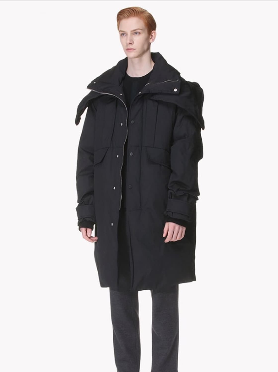 시스템옴므 오버숄더후드 구스다운 패딩/100/블랙 상품이미지1