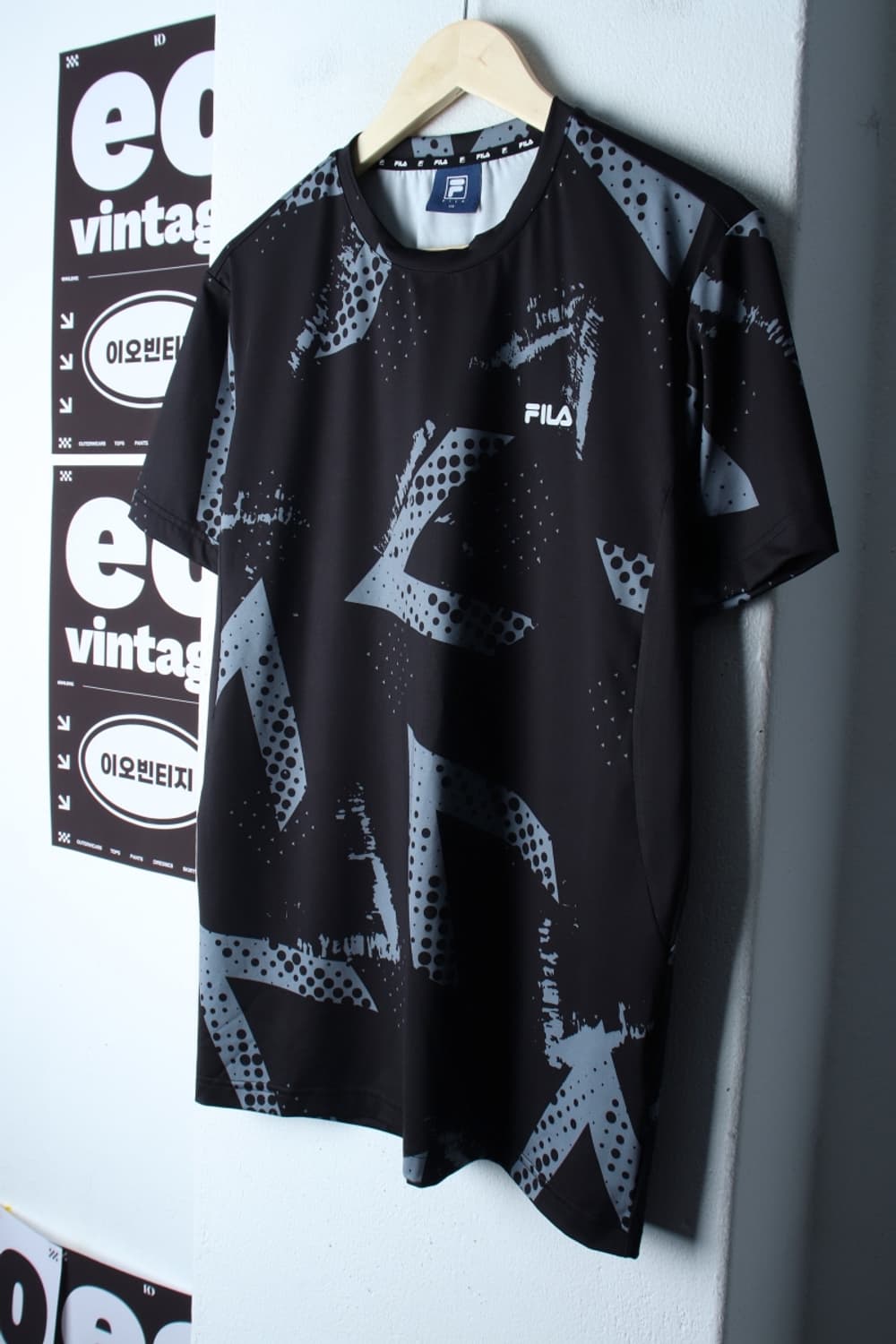 (L-XL) 휠라 반팔 티셔츠 기능성 패턴 블랙 폴리-H32959 상품이미지1