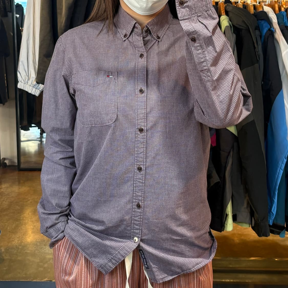 타미힐피거 퍼플 스몰로고 체크셔츠 상품이미지1