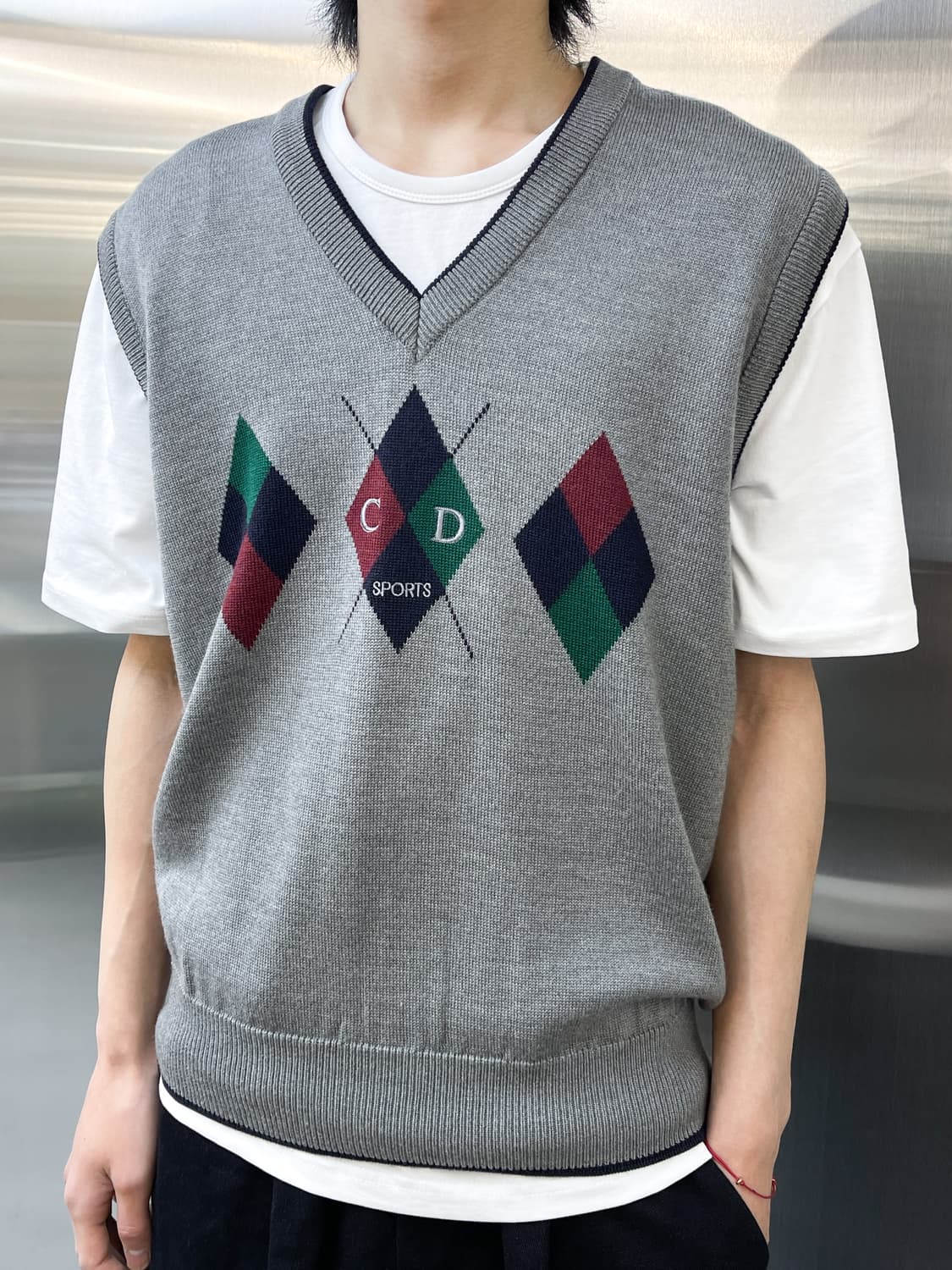 크리스챤디올 90s 아가일 체크로고 니트 베스트 상품이미지1