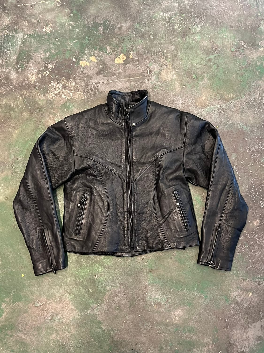 00's Y2K 레더클럽 천연 소 가죽 여성 바이커 자켓 상품이미지1