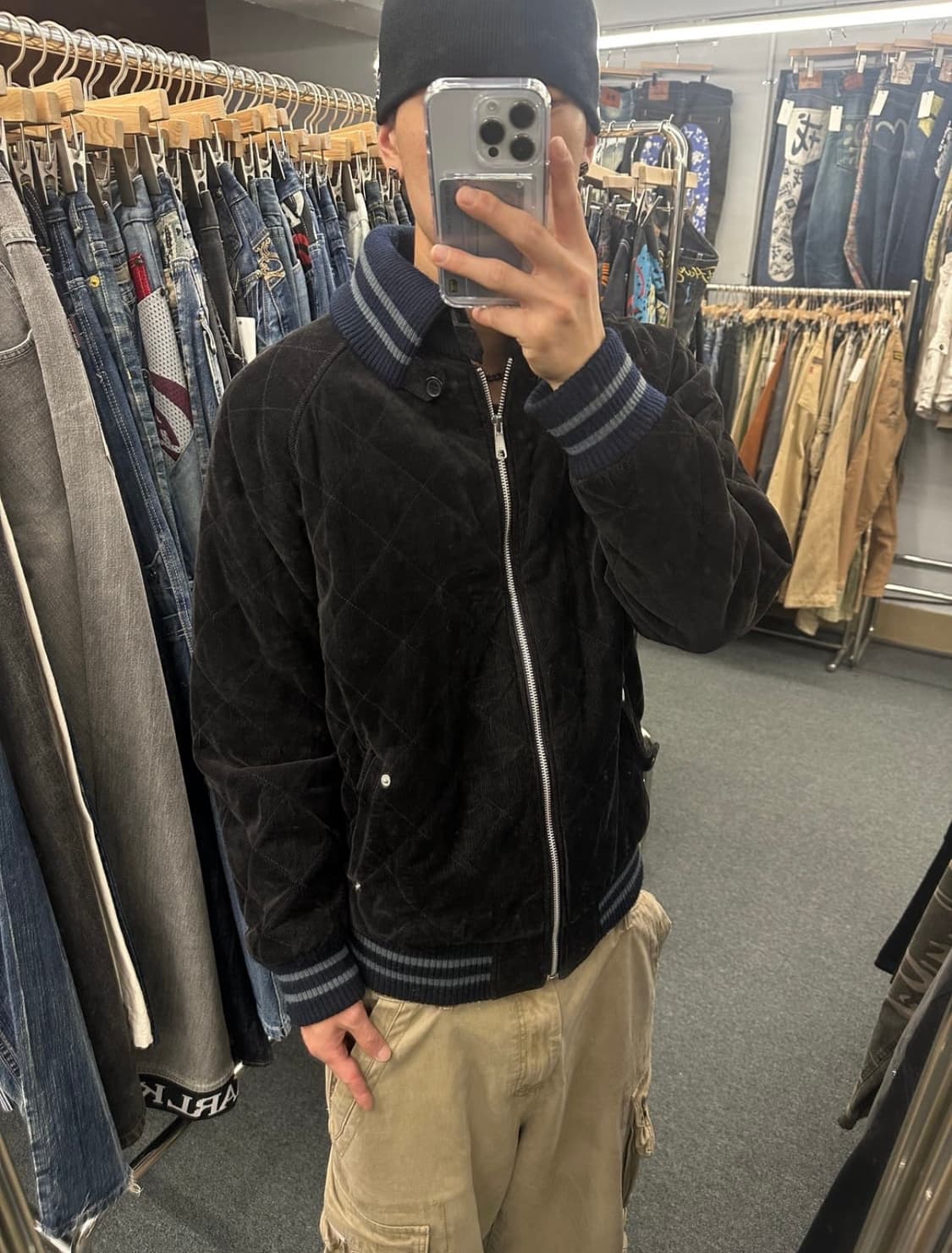 Smith's Amerioan 퀄팅 벨벳 자켓 블랙 상품이미지1