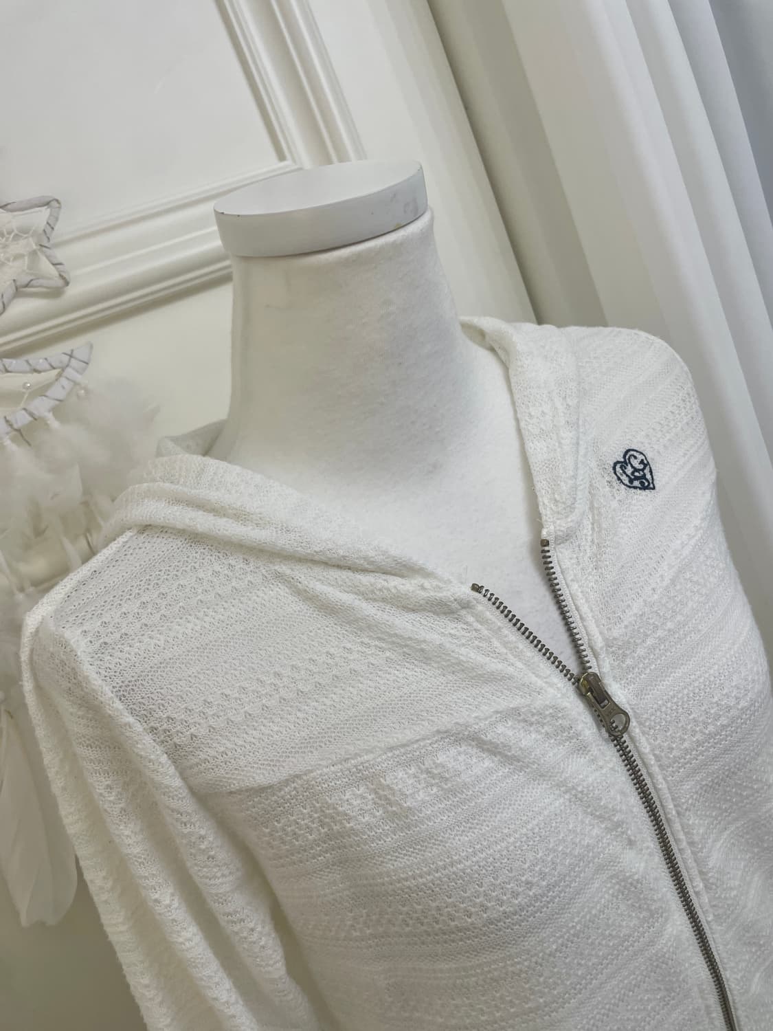 white navy logo lace crochet hoodie-zip 상품이미지7