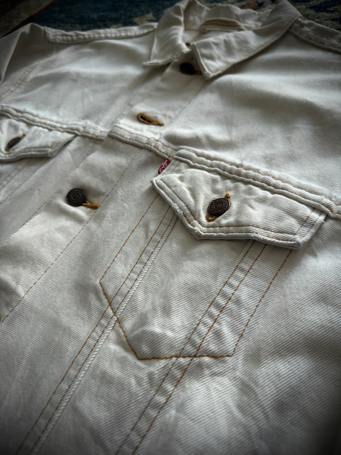 90s USA 리바이스 70507-0251 화이트 코튼 트윌 트러커 자켓 상품이미지4