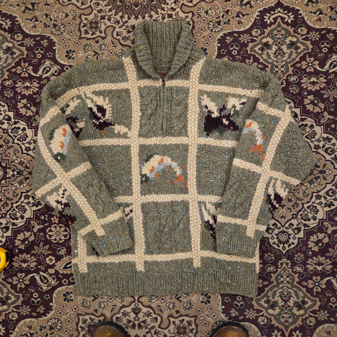 울 패턴 하프집업 니트 스웨터 코위찬 상품이미지1