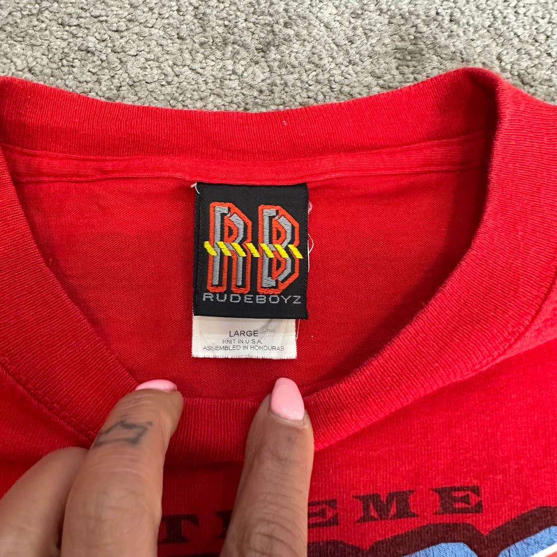 빈티지 00s Rude Boyz 프린팅 미디크롭 반팔티L 상품이미지3