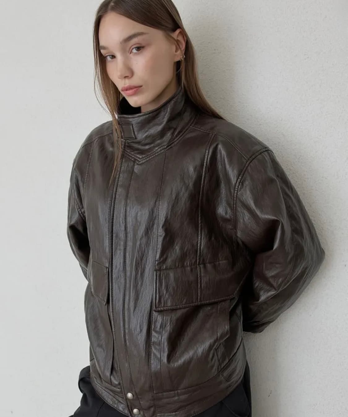 ordes 오데스 빈티지 하이넥 레더 자켓 상품이미지1