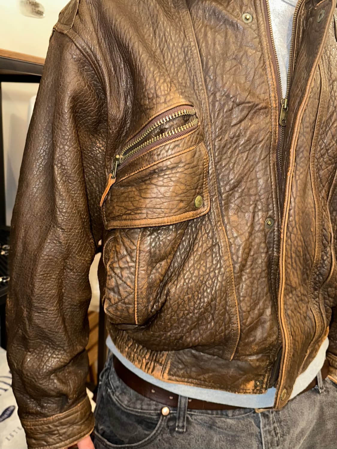 90’s Wind Armor shell-leather A-2 jacket 상품이미지7