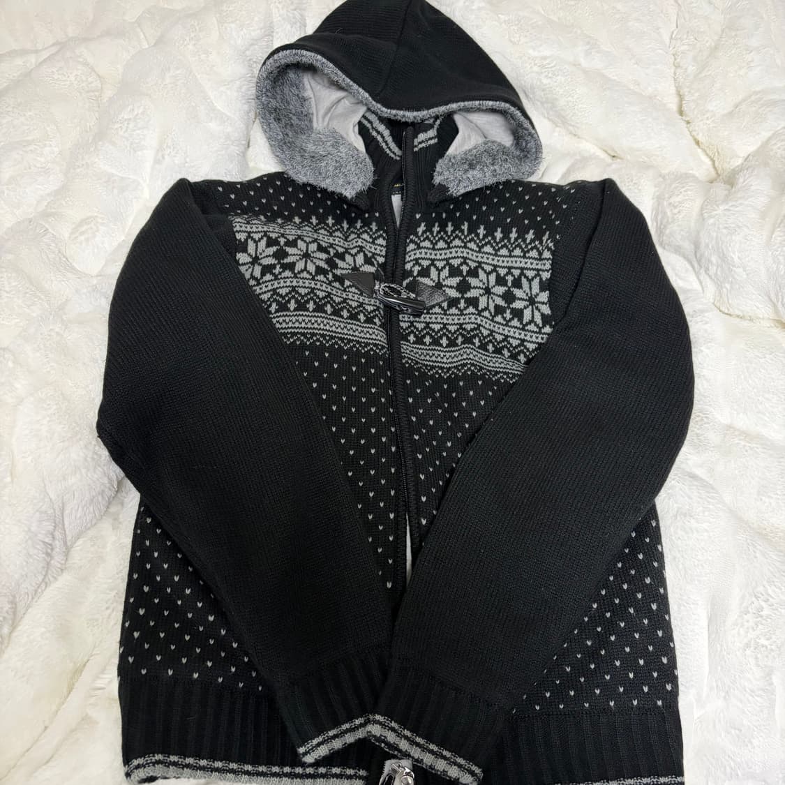 빈티지 노르딕 퍼 가디건 후드 블랙 상품이미지1