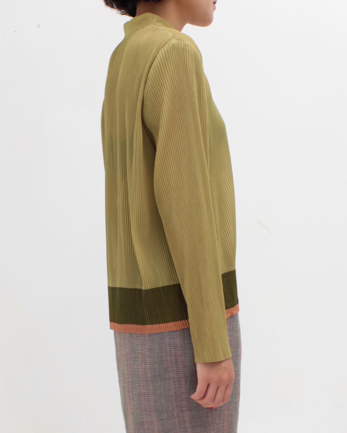 일본빈티지 플리츠 올리브 배색 블라우스 상품이미지6