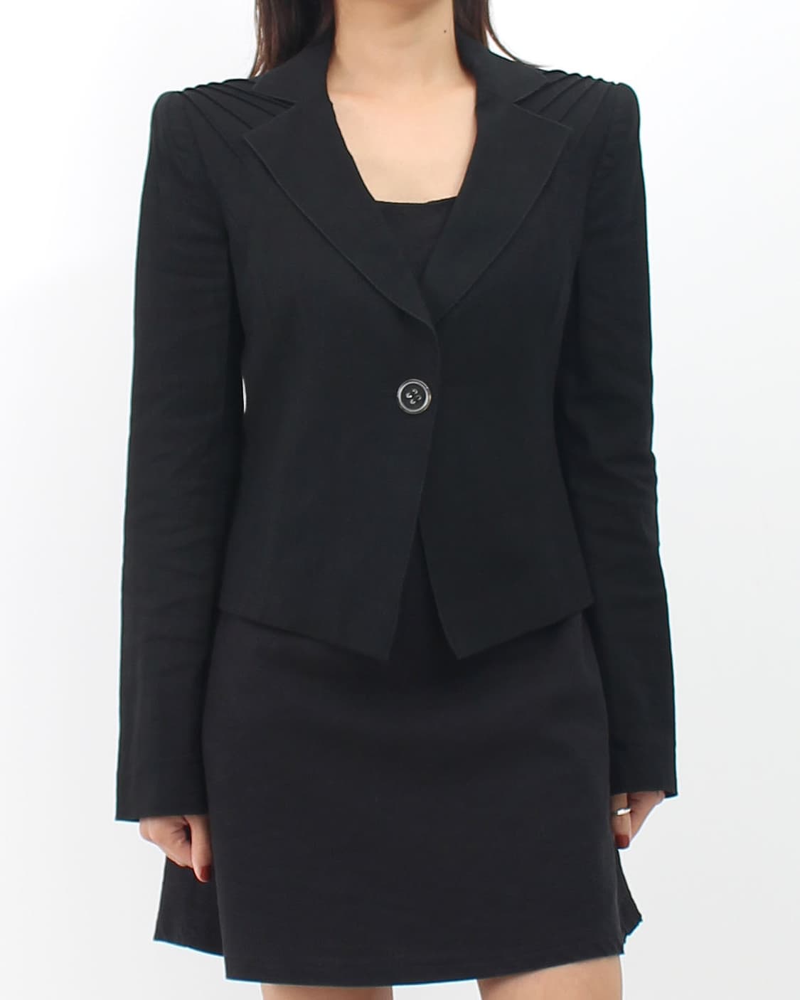 엠포리오 아르마니 ARMANI 빈티지 핀턱 자수 블랙 린넨 자켓 상품이미지2