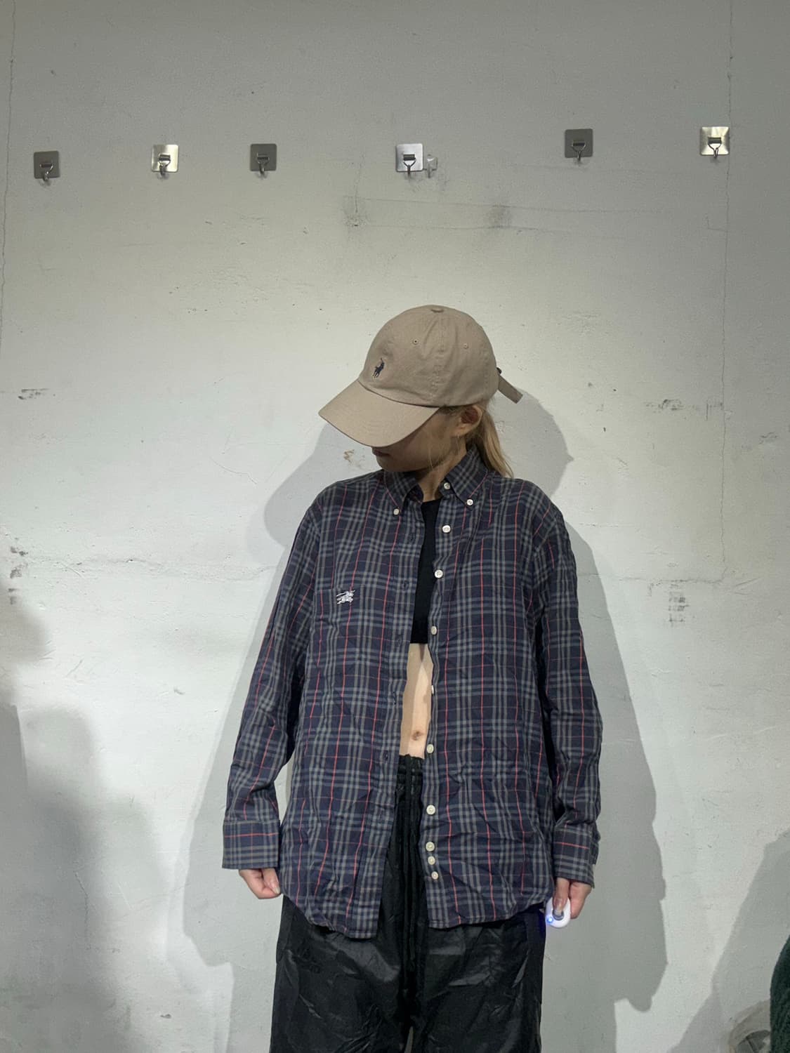 버버리 네이비 체크 오버핏 셔츠 S 상품이미지2