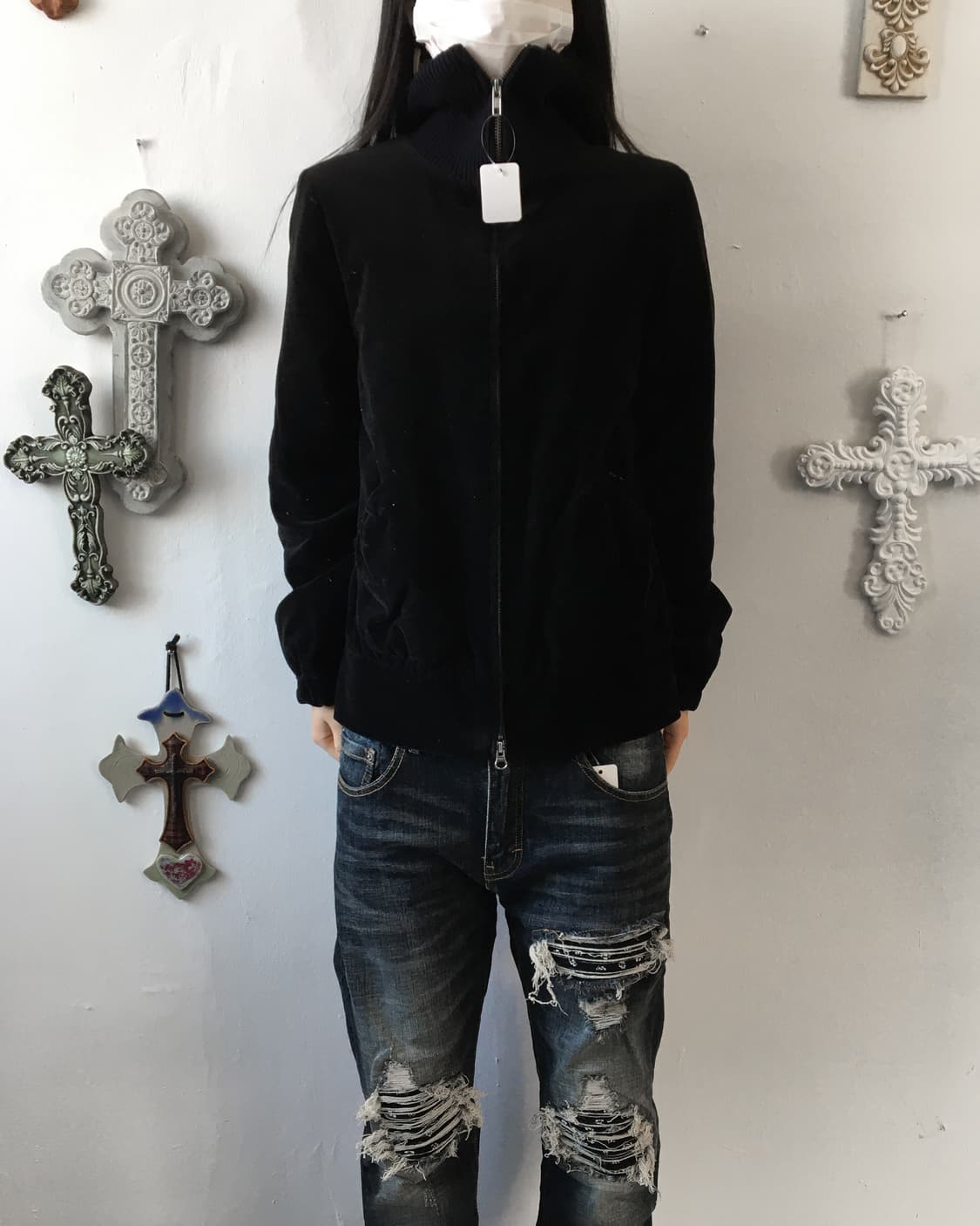 Fur collar velour zip up 상품이미지7