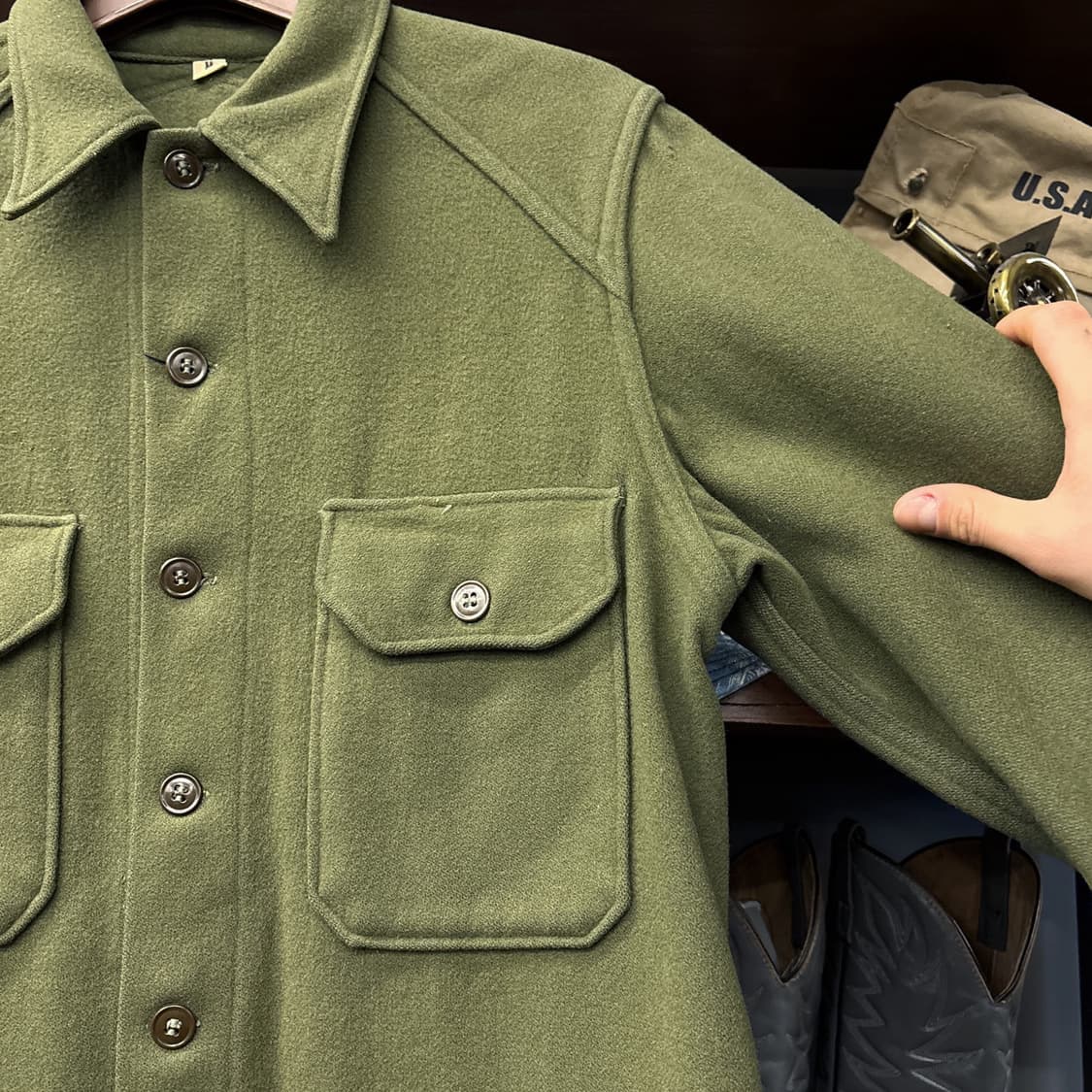 50s US Army 한국전쟁 OG-108 울 필드셔츠 초기형 N1140 상품이미지5