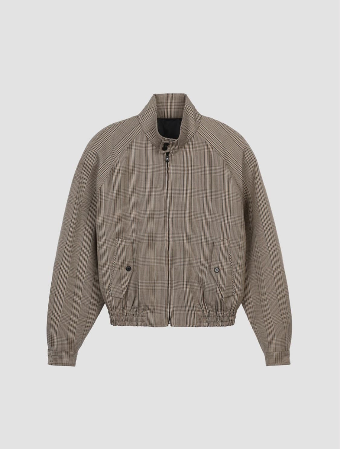 렉토 글렌체크 해링턴 숏 울 자켓 블루종 L 상품이미지1