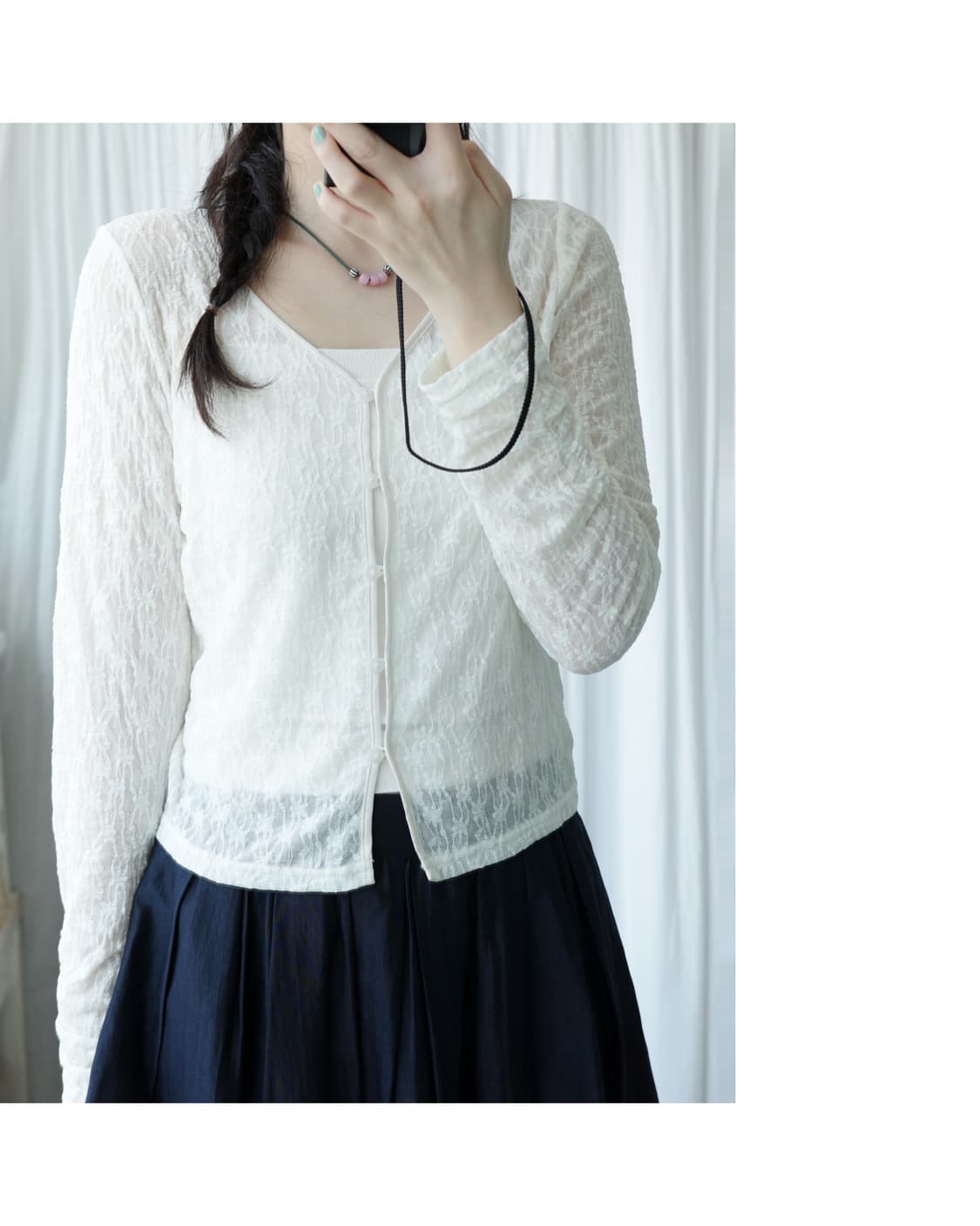 White lace shirring cardigan 상품이미지4