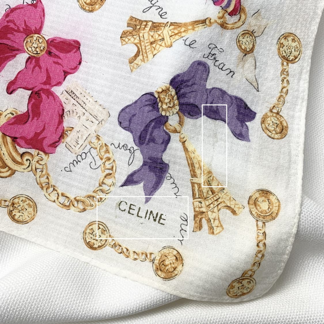 [정품] Celine 셀린느 리본 패턴 빈티지 쁘띠스카프 손수건 상품이미지2
