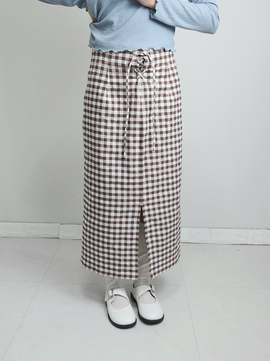 (GU)깅엄 체크 롱 스커트 상품이미지2
