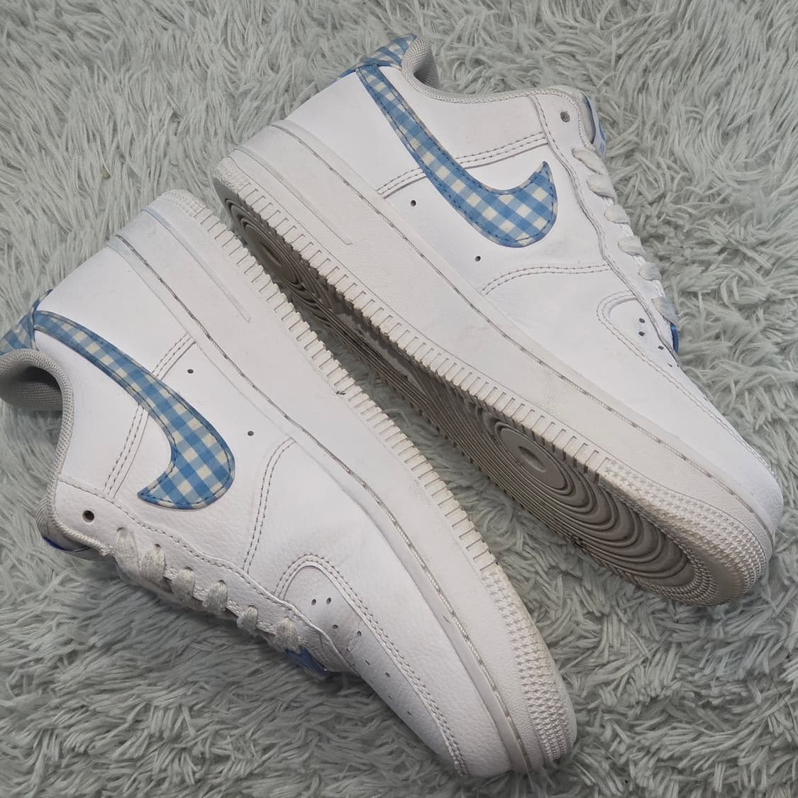 1q-19:나이키 에어포스 1 로우 징크 블루 깅엄 (23.5cm) 상품이미지7