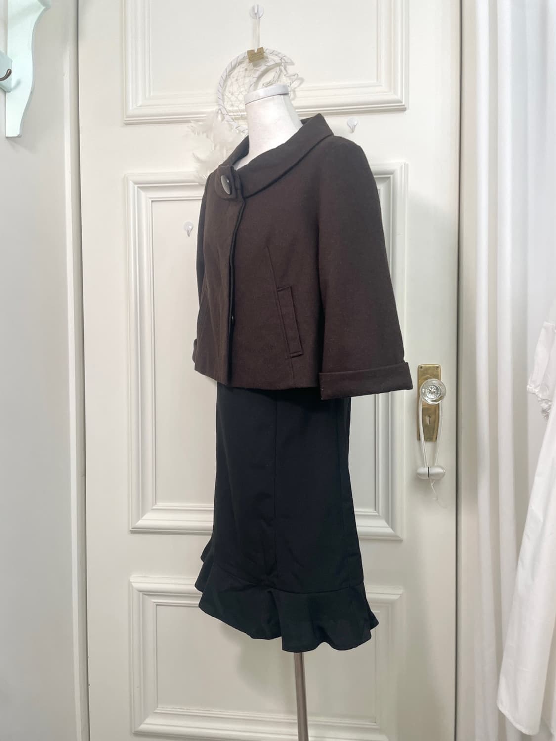 choco brown button point wool mini coat 상품이미지3