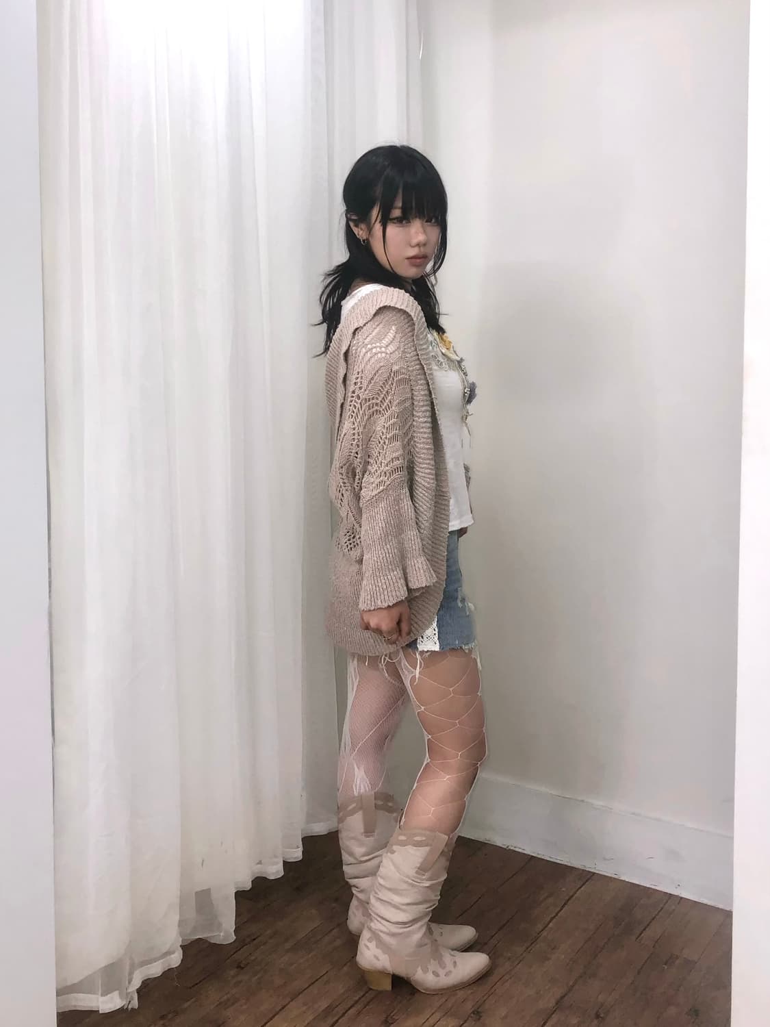 pink beige crochet knit cardigan 상품이미지2