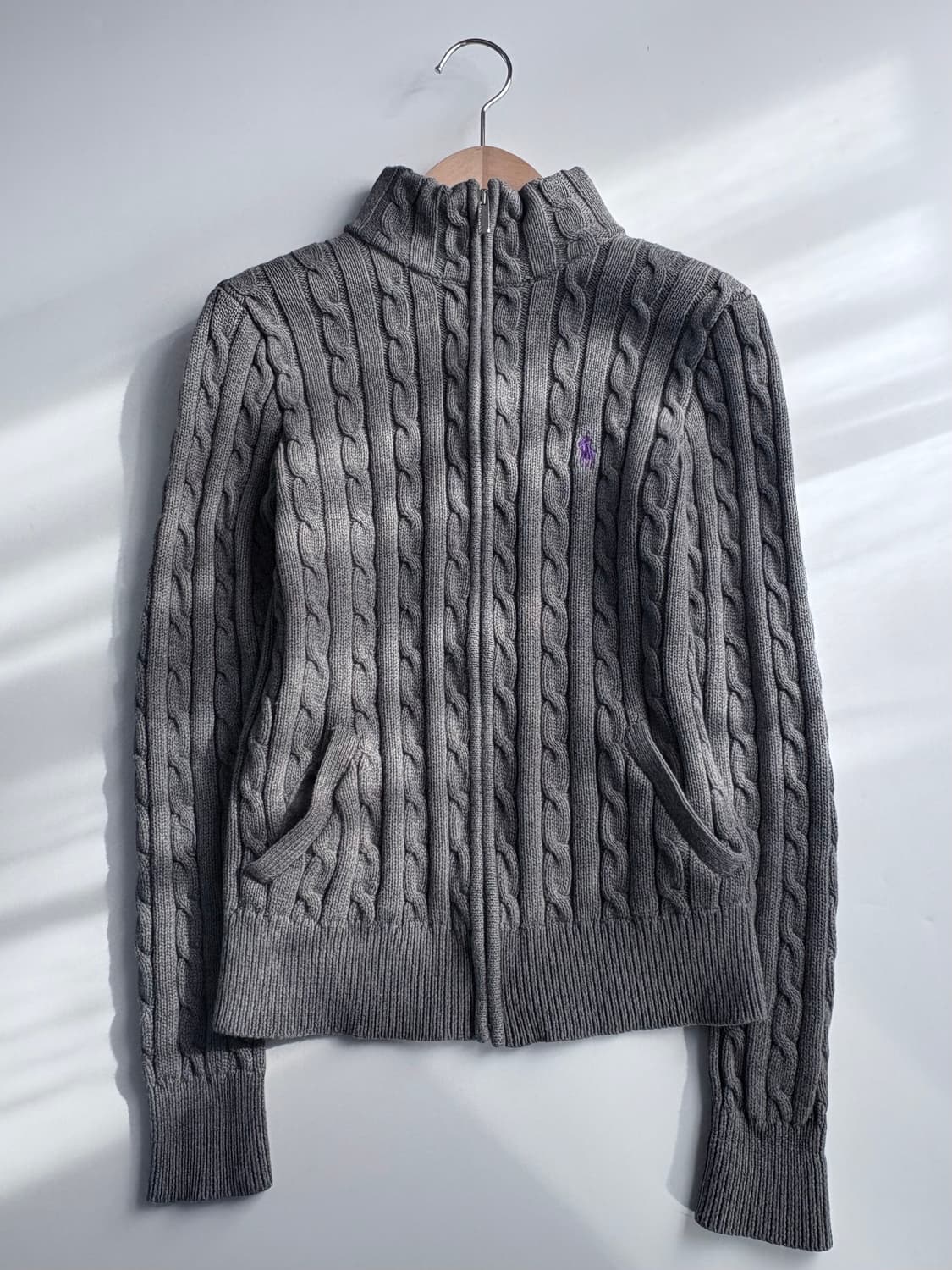 Polo 랄프로렌 우먼 코튼 그레이컬러 케이블 니트집업 상품이미지4