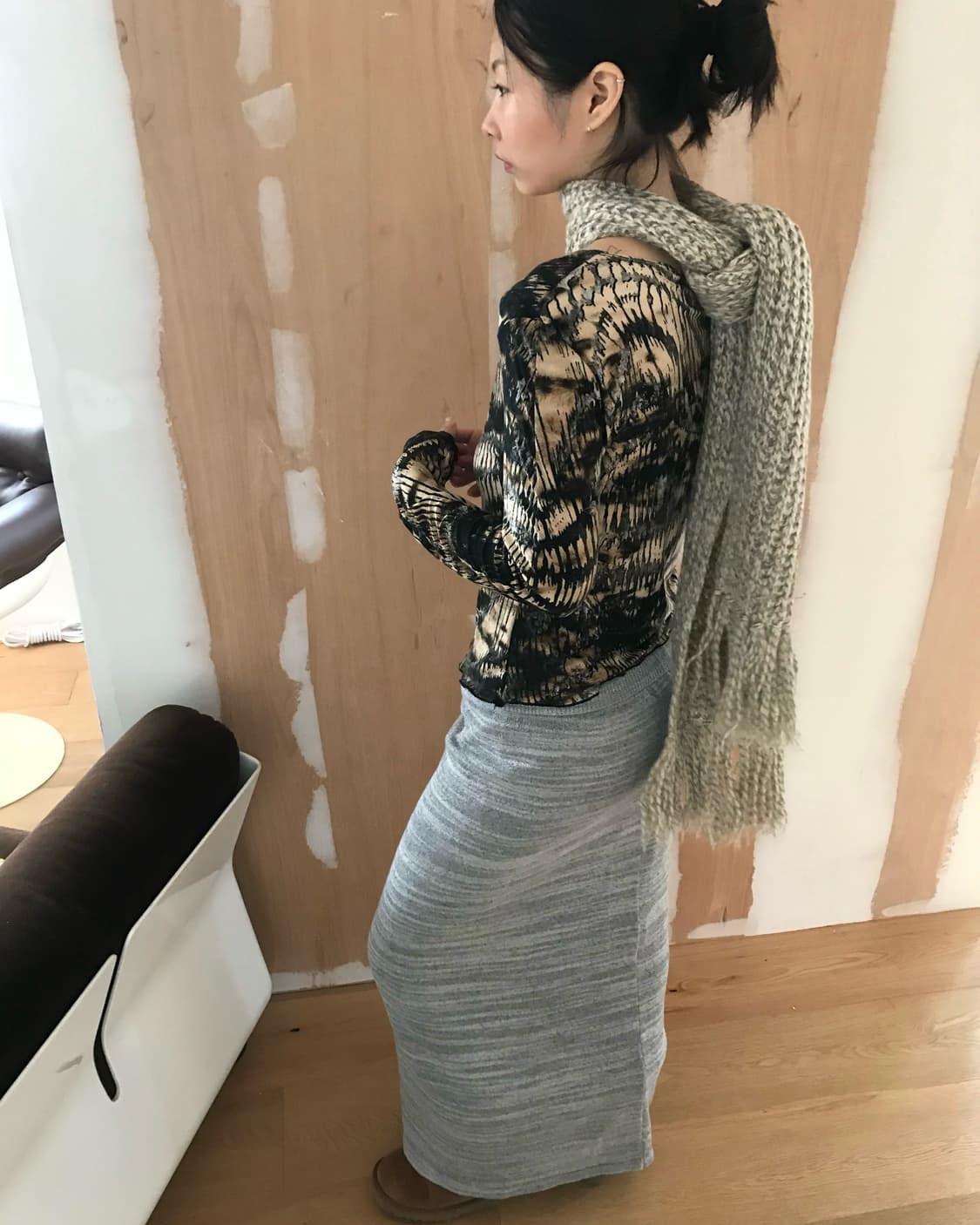 vintage beige tassel muffler 상품이미지3