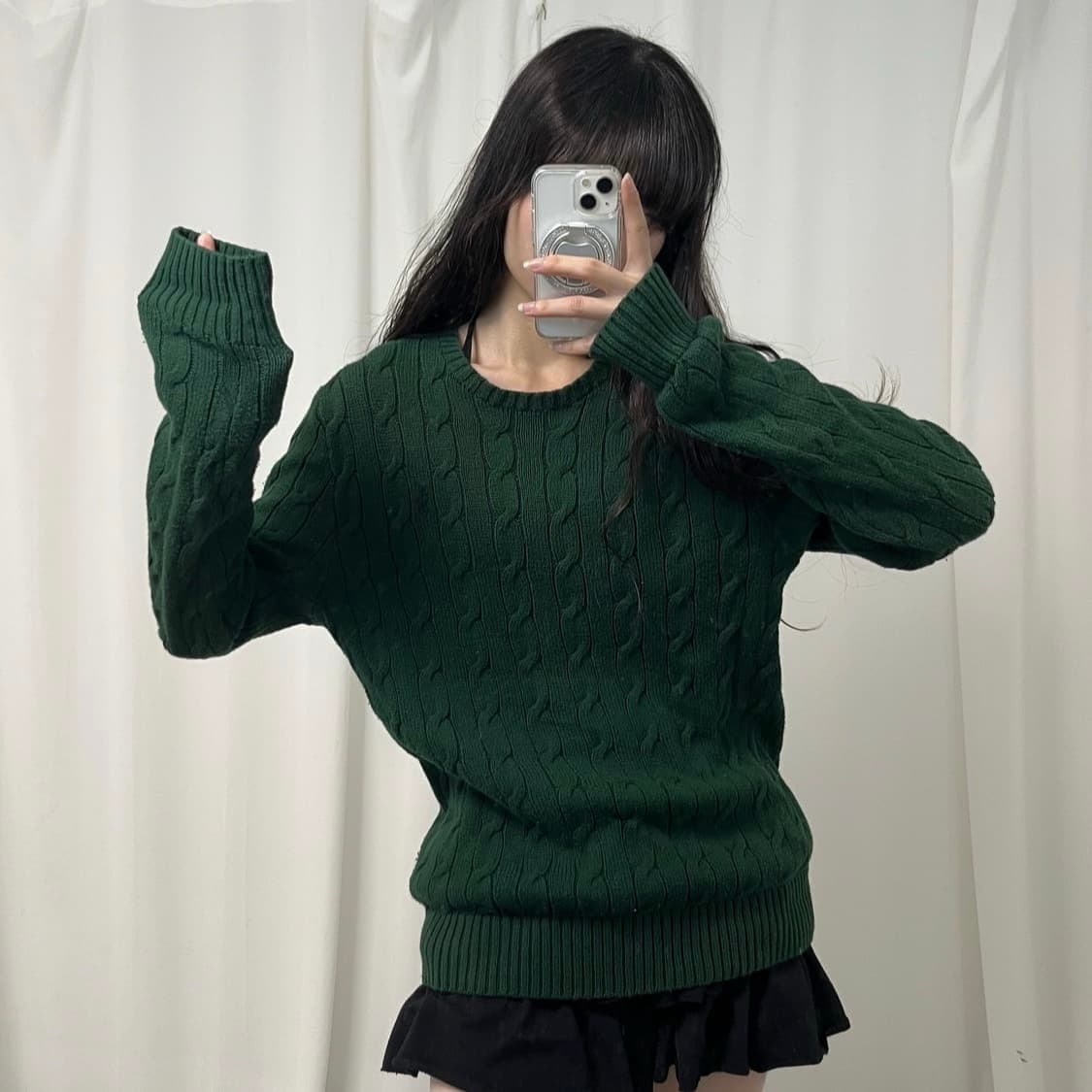 Polo dark green cable knit 상품이미지2
