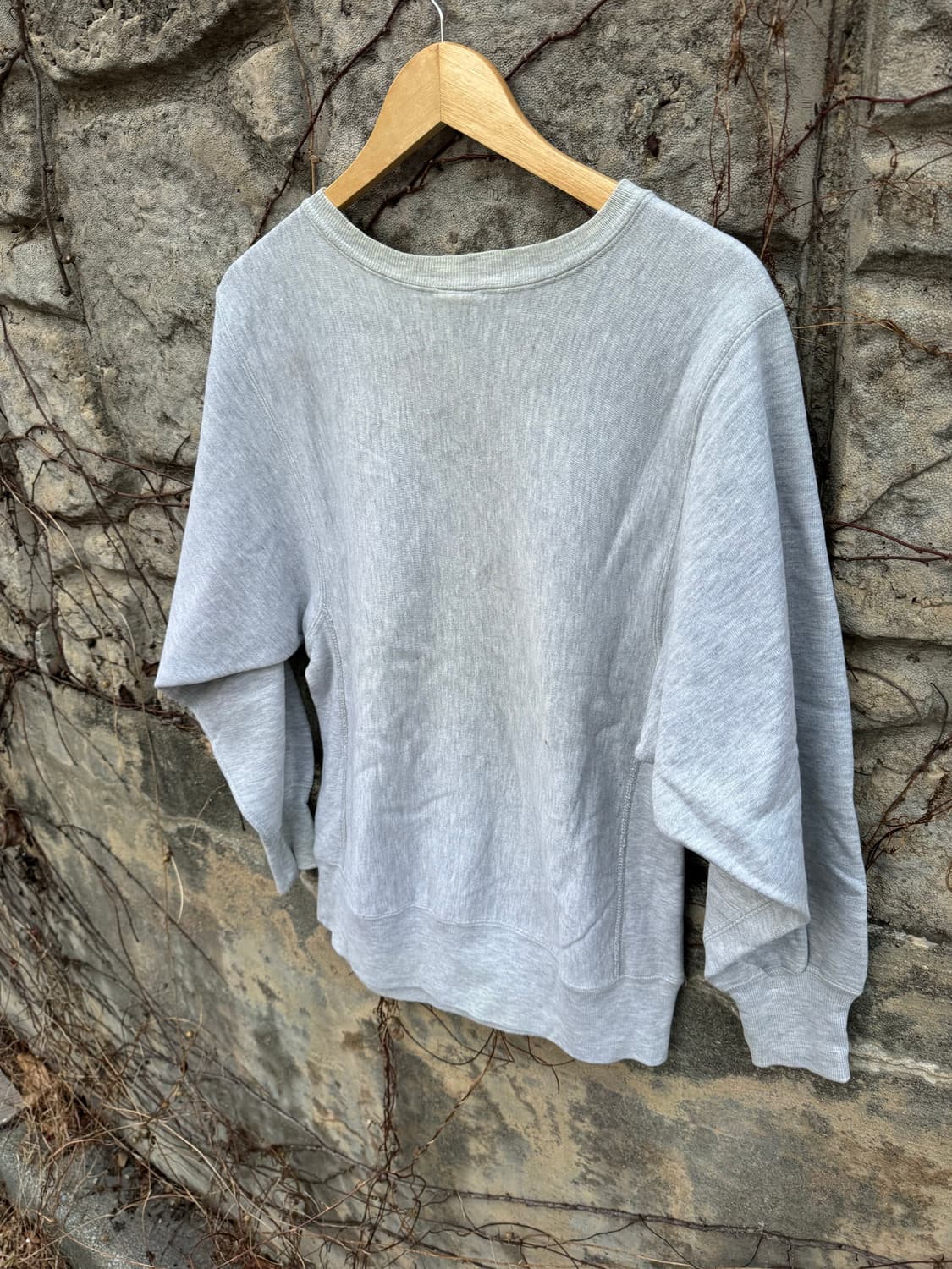 90s 챔피온 빈티지 리버스위브 자수로고 플레인 스웻 셔츠 맨투맨 회색 상품이미지5