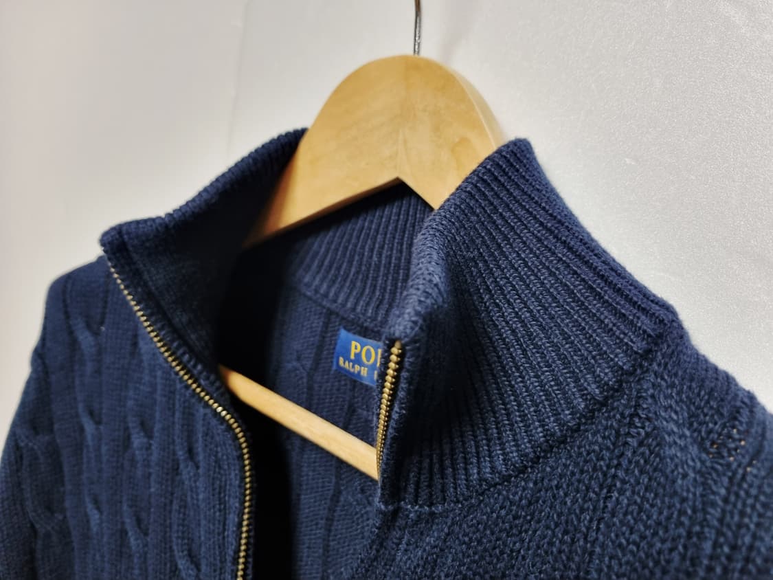 남성 2022 폴로 QR인증 하프집업 네이비 케이블 꽈배기 긴팔 니트 상품이미지4